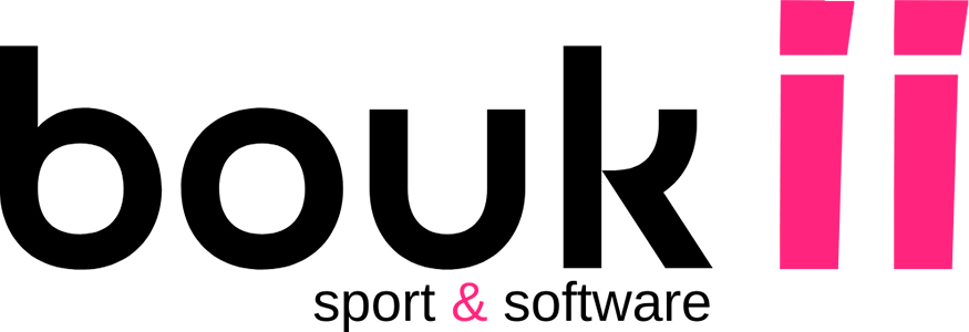 Logo Boukii Schwarze und rosa Buchstaben.